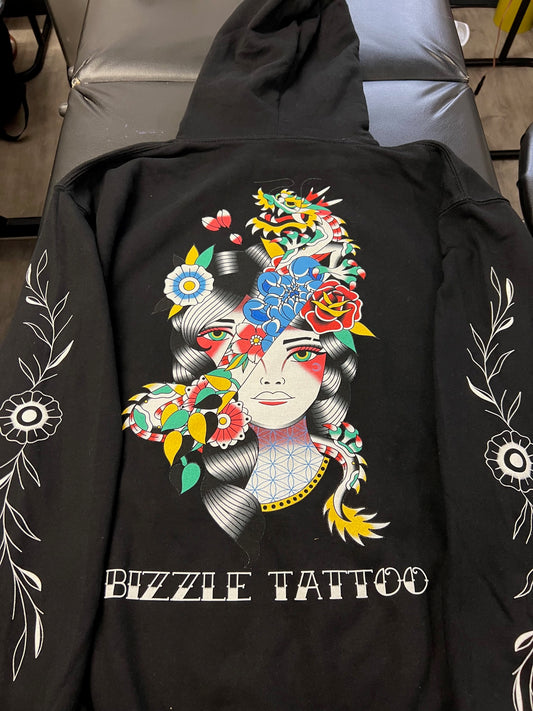 Bizzle Tattoo Traditional Lady Head/Party Dragon Hoodie